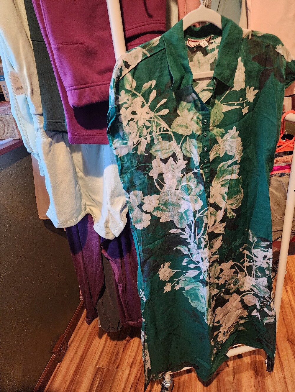 Johnny Was Workshop Green Floral Button-Front Dress